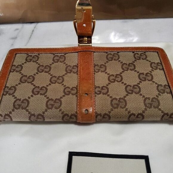Gucci GG Logo Continental Canvas Tan Bifold Wallet with Leather Trim. 1462012778 - Picture 7 of 11